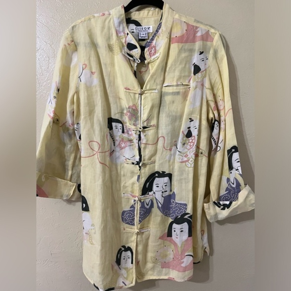 Citron Santa Monica Women Geisha Inspired 100% Linen Button-Front yellow shirt